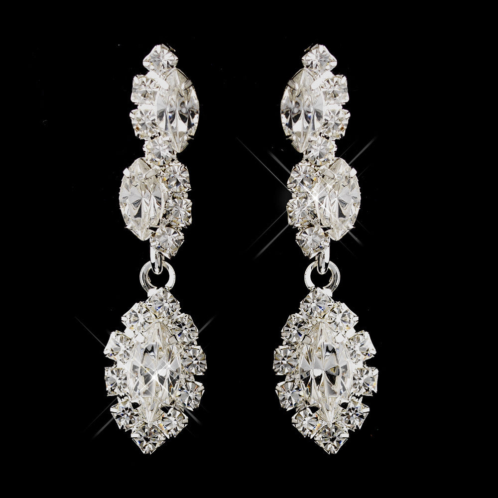 Silver Clear Marquise Dangle Bridal Wedding Earrings 6361