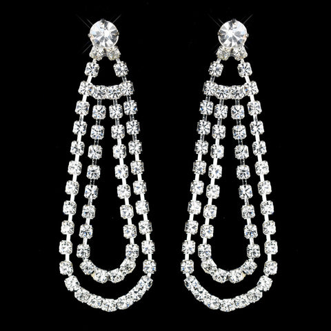 Silver Clear Rhinestone Loop Dangle Bridal Wedding Earrings 6552