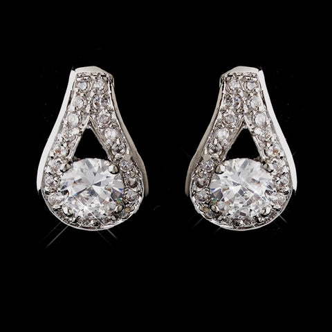Antique Silver Rhodium Clear CZ Crystal Stud Bridal Wedding Earrings 6653