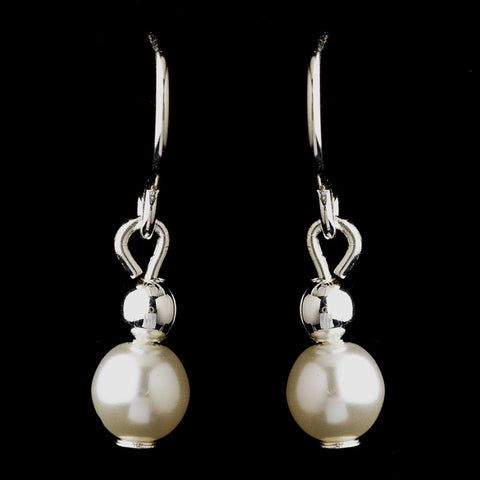 Silver White Czech Glass Pearl Bridal Wedding Earrings 6803