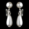 Silver White Glass Pearl Dangle Bridal Wedding Earrings 7062