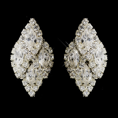 Silver Clear Clustered Marquise Rhinestone Pierced Bridal Wedding Earrings 7122