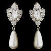 Silver White Glass Pearl & Clear Marquise Rhinestone Bridal Wedding Earrings 7131