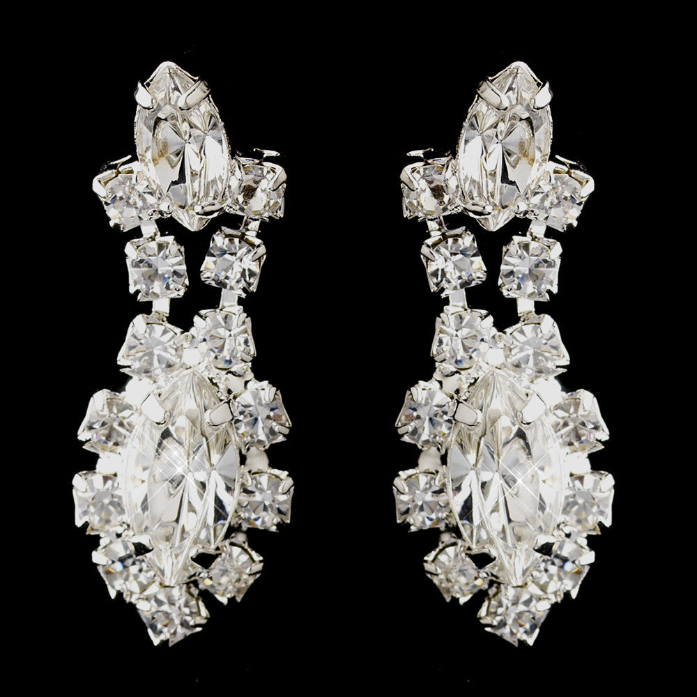 Silver Clear Marquise Rhinestone Drop Bridal Wedding Earrings 7662-1