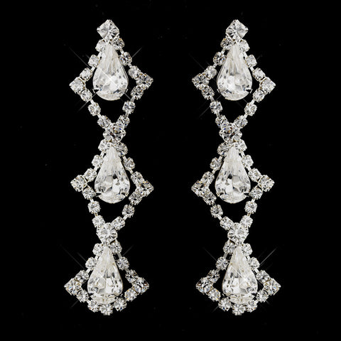 Silver Clear Teardrop Rhinestone Dangle Bridal Wedding Earrings 7919