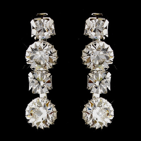 Silver Clear Round Rhinestone Drop Bridal Wedding Earrings 8194