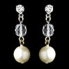 Silver White Pearl & Rhinestone Drop Bridal Wedding Earrings 8206