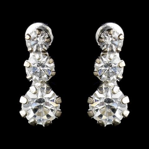 Silver Clear Graduated Round Rhinestone Drop Bridal Wedding Earrings 8301
