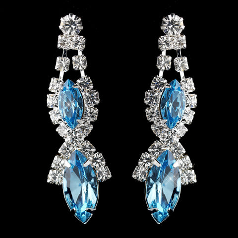 Silver Aqua Marquise Rhinestone Drop Bridal Wedding Earrings 8361