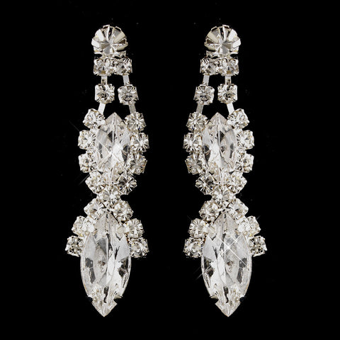 Silver Clear Marquise Rhinestone Drop Bridal Wedding Earrings 8361