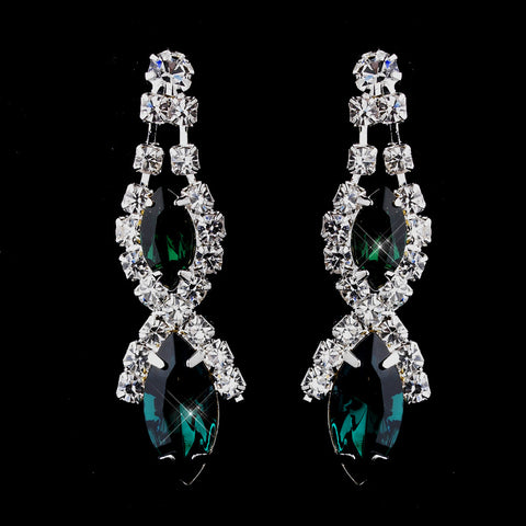 Silver Emerald Marquise Rhinestone Drop Bridal Wedding Earrings 8361