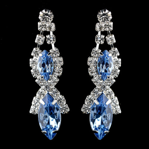 Silver Light Blue Marquise Rhinestone Drop Bridal Wedding Earrings 8361