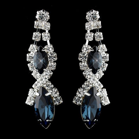 Silver Navy Marquise Rhinestone Drop Bridal Wedding Earrings 8361