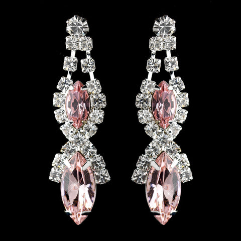 Silver Pink Marquise Rhinestone Drop Bridal Wedding Earrings 8361