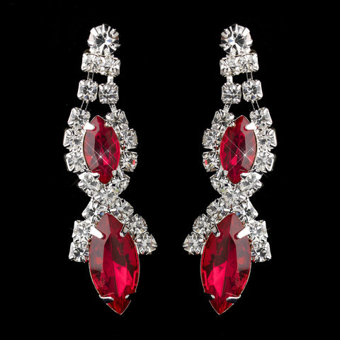 Silver Red Marquise Rhinestone Drop Bridal Wedding Earrings 8361