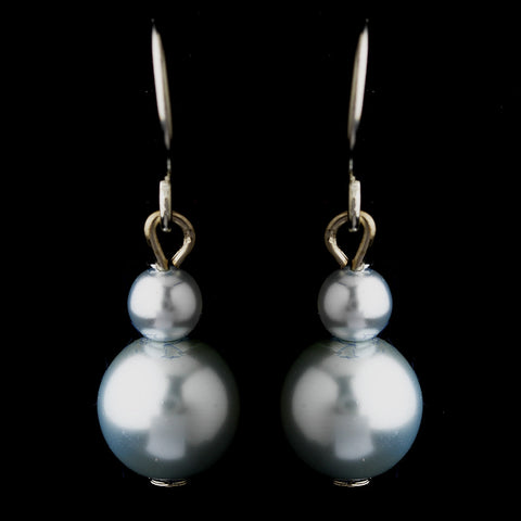 Silver Light Blue Glass Pearl Drop Bridal Wedding Earrings 8601