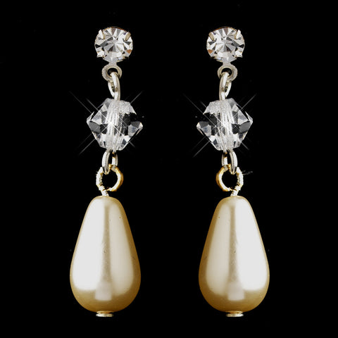 Silver Ivory Czech Pearl, Swarovski Crystal and Rhinestone Drop  Bridal Wedding Earrings 8650