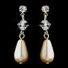 Silver Ivory Czech Pearl, Swarovski Crystal and Rhinestone Drop  Bridal Wedding Earrings 8650