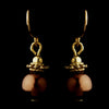 Gold Brown Glass Pearl & Bali Bead Drop Bridal Wedding Earrings 8662