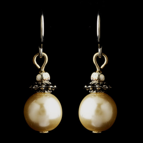 Silver Ivory Glass Pearl & Bali Bead Drop Bridal Wedding Earrings 8662