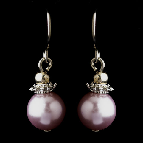 Silver Light Amethyst Glass Pearl & Bali Bead Drop Bridal Wedding Earrings 8662