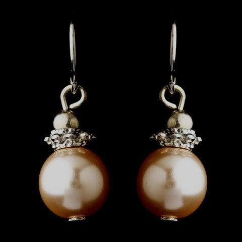 Silver Pink Glass Pearl & Bali Bead Drop Bridal Wedding Earrings 8662