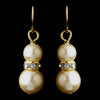 Gold Ivory Czech Glass Pearl & Rhinestone Rondelle Drop Bridal Wedding Earrings 8667