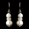 Silver White Czech Glass Pearl & Rhinestone Rondelle Drop Bridal Wedding Earrings 8667