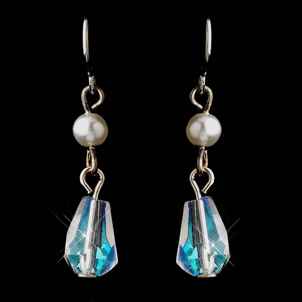 Silver White Czech Glass Pearl & Swarovski Crystal Bead Drop Bridal Wedding Earrings 8675