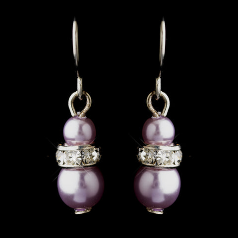 Silver Light Amethyst Czech Pearl & Clear Rhinestone Rondelle Drop Bridal Wedding Earrings 8805