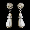 Silver White Glass Pearl & Rhinestone Drop Bridal Wedding Earrings 8827