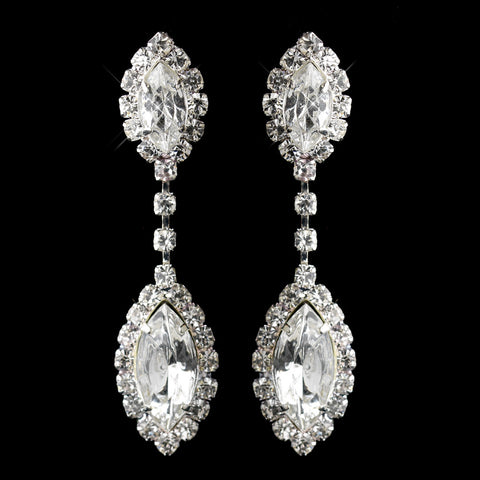 Silver Clear Marquise Rhinestone Drop Bridal Wedding Earrings 8874