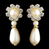 Gold Ivory Pearl & Clear Rhinestone Floral Drop Bridal Wedding Earrings 9061