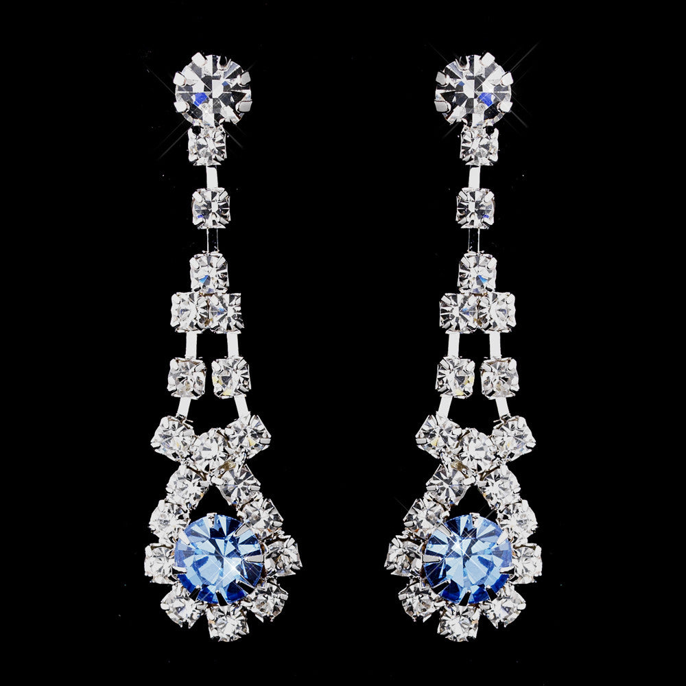 Silver Aqua & Clear Rhinestone Dangle Bridal Wedding Earrings 9381