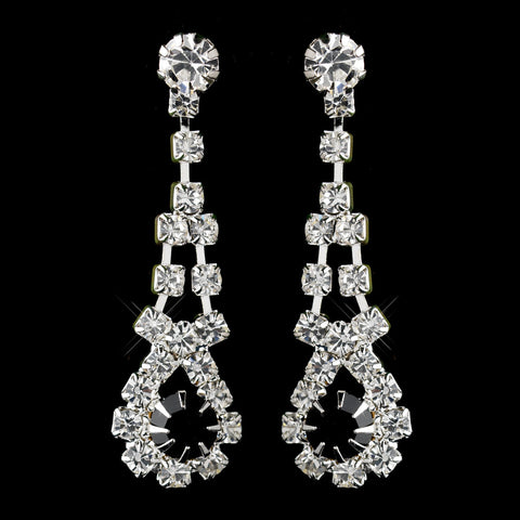 Silver Black & Clear Rhinestone Dangle Bridal Wedding Earrings 9381