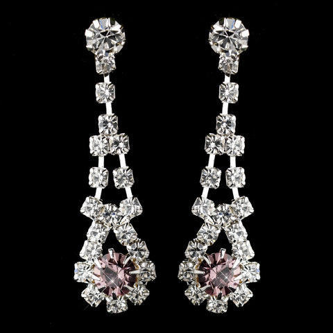 Silver Light Amethyst & Clear Rhinestone Dangle Bridal Wedding Earrings 9381