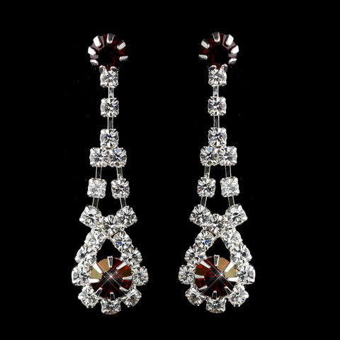 Silver Ruby & Clear Rhinestone Dangle Bridal Wedding Earrings 9381