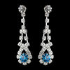 Silver Teal & Clear Rhinestone Dangle Bridal Wedding Earrings 9381