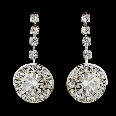 Silver Clear Round Rhinestone Drop Bridal Wedding Earrings 9800