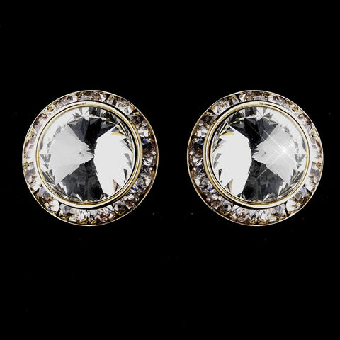 Gold Clear Round Rhinestone Rondelle Stud Bridal Wedding Earrings 9932