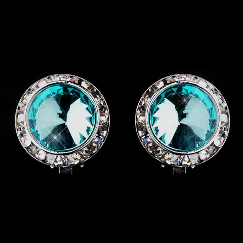 Silver Aqua Round Rhinestone Rondelle Stud Bridal Wedding Earrings 9932