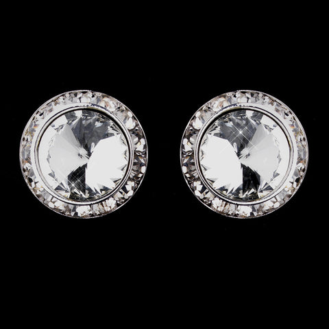 Silver Clear Round Rhinestone Rondelle Stud Pierced Bridal Wedding Earrings 9932