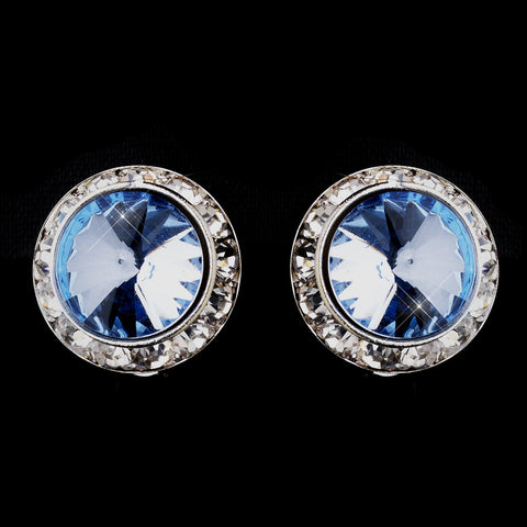 Silver Light Blue Round Rhinestone Rondelle Stud Bridal Wedding Earrings 9932