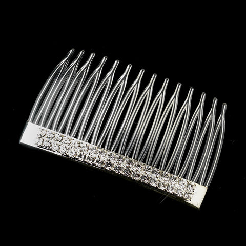 Silver Clear Double Row Rhinestone Plastic Bridal Wedding Hair Comb 0315