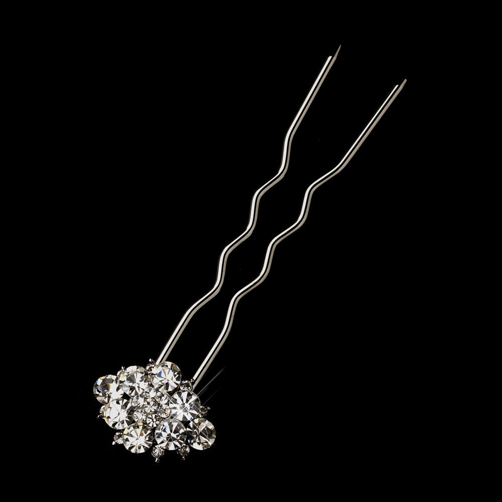 Silver Clear Rhinestone Flower Bridal Wedding Hair Pins 0392