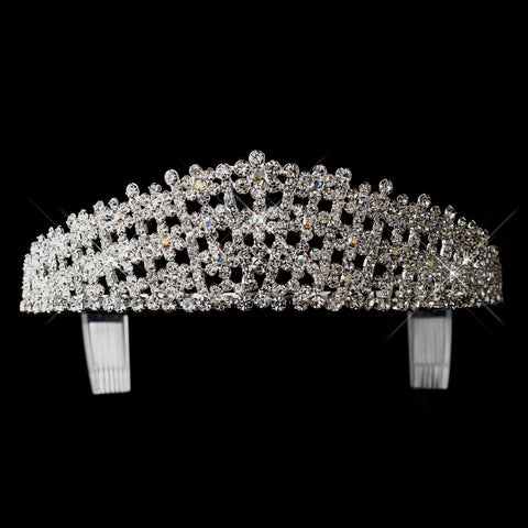 Silver AB & Clear Round 3 Row Rhinestone Bridal Wedding Tiara Headpiece 0792