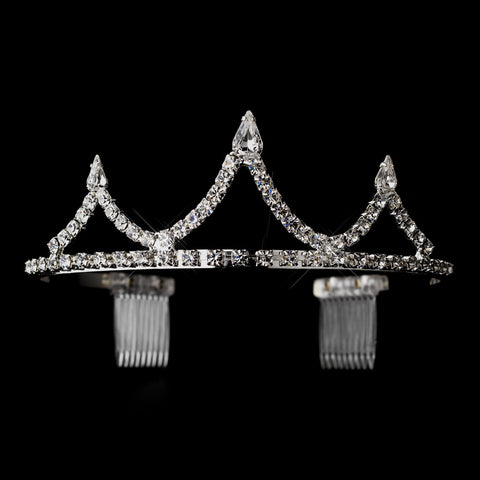 Silver Clear Rhinestone Inverted Teardrop Bridal Wedding Tiara Headpiece 1018