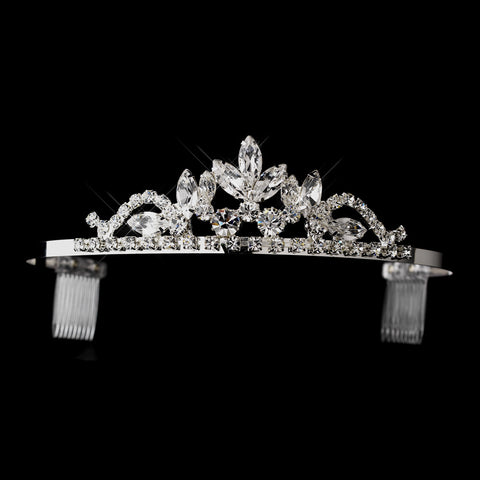 Silver Clear Navette & Round Rhinestone Bridal Wedding Tiara Headpiece 1918