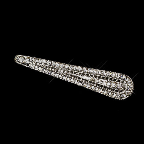 Antique Silver Rhodium Clear Rhinestone Alligator Bridal Wedding Hair Clip 2135