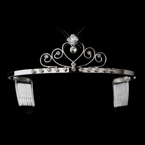 Silver Clear Rhinestone Wired Heart Bridal Wedding Tiara Headpiece 2572